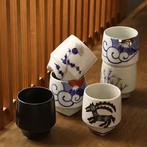 日本进口有田烧伝平窑清酒杯茶杯 陶瓷酒盅 烈酒杯 日式小杯子