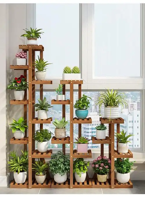 木头花架子阳台多肉绿萝实木客厅窗台花盆架落地多层室内家用左右花架