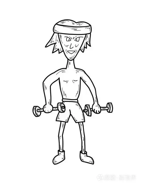 年轻男子与两个哑铃健身插画-正版商用图片1hapyj-摄图新视界