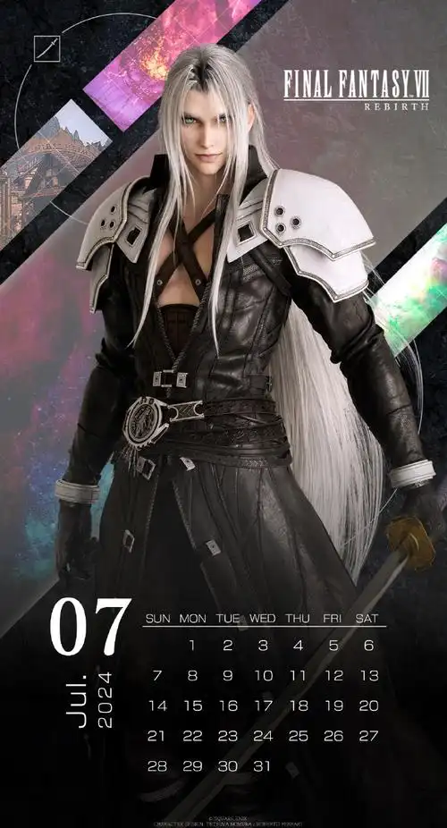 《#最终幻想7重生#》7月份萨菲罗斯壁纸日历.