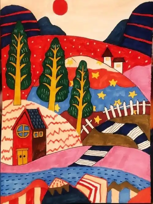 马克笔风景手绘 原创:莫卡小灵装饰画#你好春天##遇见艺术#少儿美术