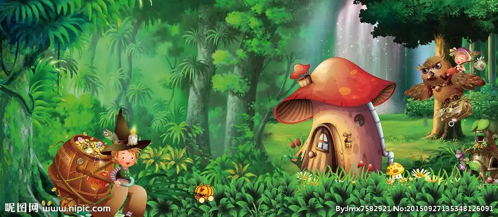 卡通梦幻森林魔法墙壁布置图片
