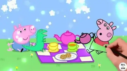 妈咪育儿宝典育儿早教3分钟手绘简笔画小猪佩奇乔治在户外玩过家家
