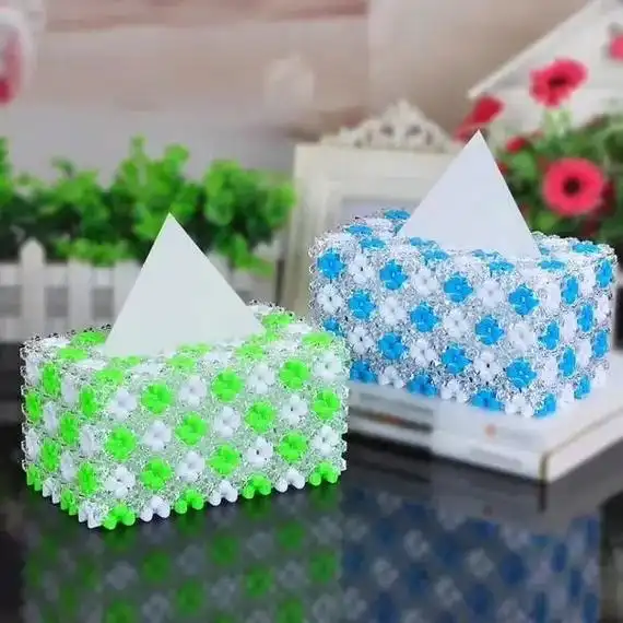 手工串珠做的纸巾盒,好看又实用 - 抖音