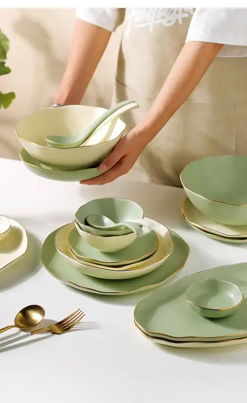 成套餐具餐具成套碗具套装川岛屋轻奢欧式金边餐具套装北欧风格陶瓷
