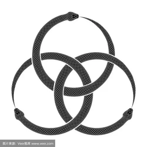 三条缠绕在一起的蛇咬自己的尾巴.衔尾蛇符号纹身设计.