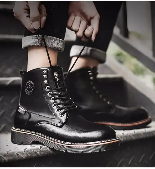 丹帝狮敦品牌马丁靴男新款冬季高帮英伦风皮靴韩版百搭真皮男鞋中帮工