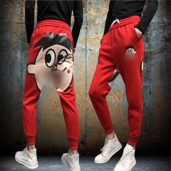 金盾精神小伙旺仔衣套装男士紧身衣服红色t短袖裤子上衣社会人 红色