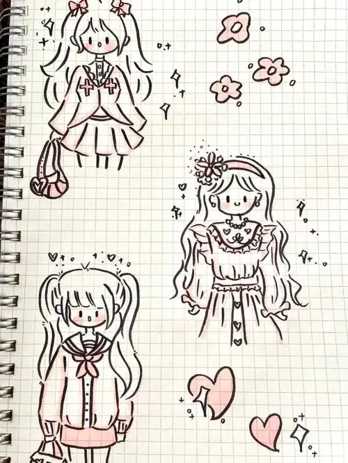 少女简笔画手帐素材