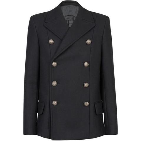 厚呢大衣|wool pea coat with double-breasted buttoned fastening