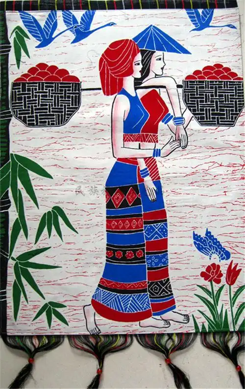 贵州蜡染布画 苗族双层画 少数民族特色工艺 蜡染壁挂画送竿和线