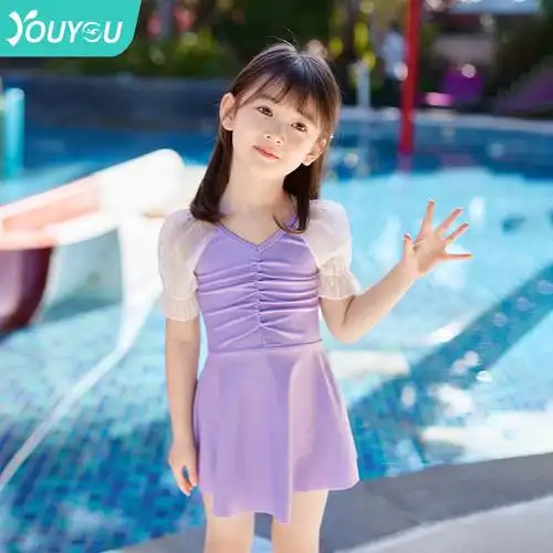 儿童泳衣女童女孩连体夏蕾丝公主风游泳衣2024新款学生中大童泳装