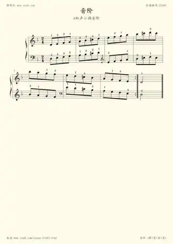 钢琴谱 - 2-音阶-d和声小调音阶