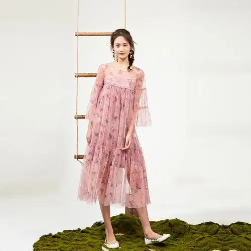 v.kekou薇可2020夏季新款雪纺薄纱性感连衣裙