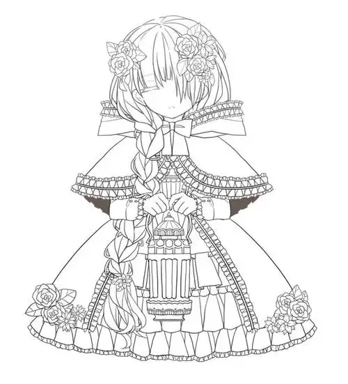 洛丽塔手绘线稿,黑白线稿