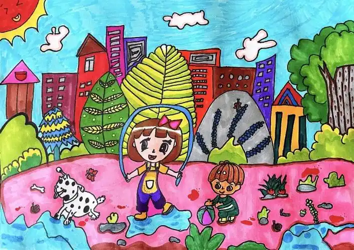 步骤6:《美丽家园》  我们美丽的家园,绿树成荫,花香扑鼻,蓝天白云,风