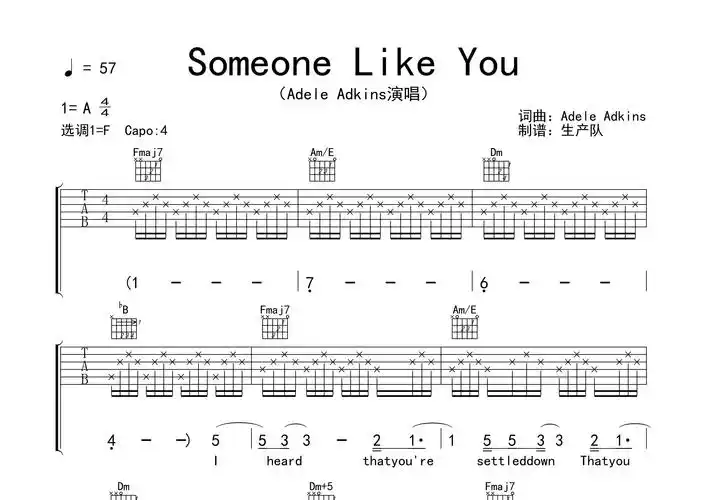 someonelikeyou原版吉他谱欧美金曲