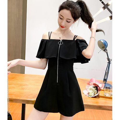 露肩吊带连体衣短袖夏装一字荷叶性感修身显瘦连体衣