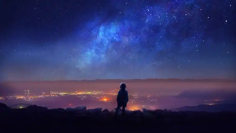 星空 女孩 观望 唯美夜景壁纸
