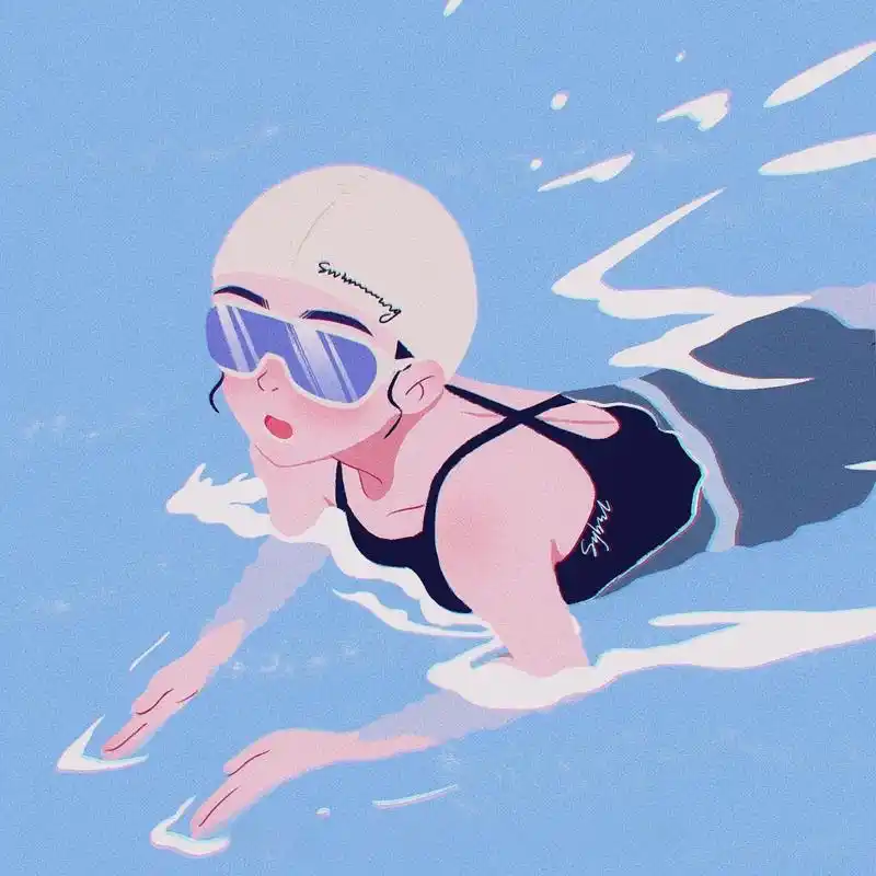 游泳插画|当画师学会游泳 画了张自己 纪念自己学会游泳啦  有参考