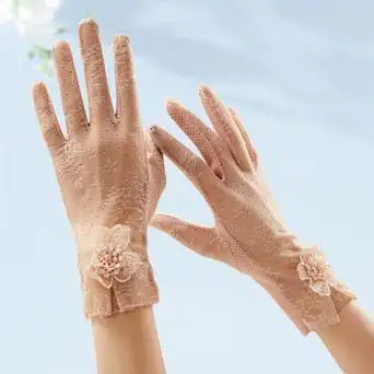 防晒手套女f07短款夏季薄款户外骑车开车触屏冰丝蕾丝手套批发