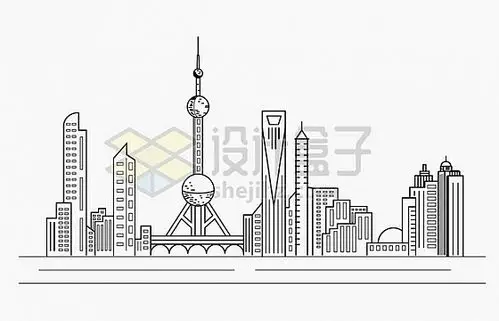上海陆家嘴东方明珠电视塔城市天际线线条插画578893png图片素材