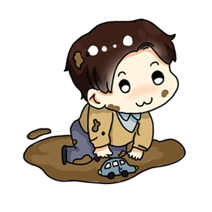 手绘卡通玩泥巴的小孩