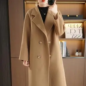 双面羊绒呢子大衣女高端设计感2023秋冬赫本风宽松中长款毛呢外套