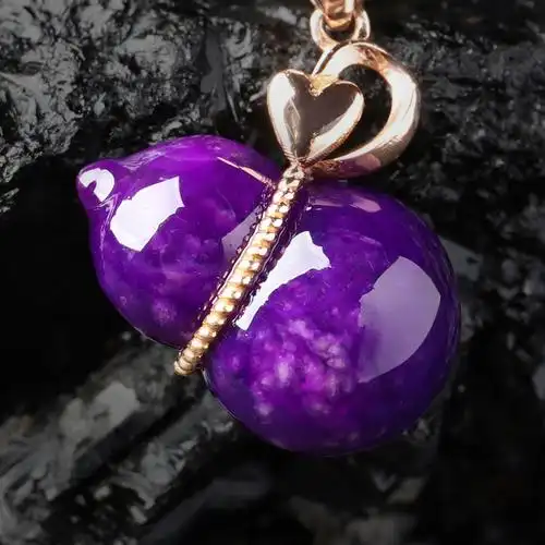 全紫级皇家紫舒俱来葫芦吊坠 18k金镶嵌苏纪石小众饰品项链女礼物