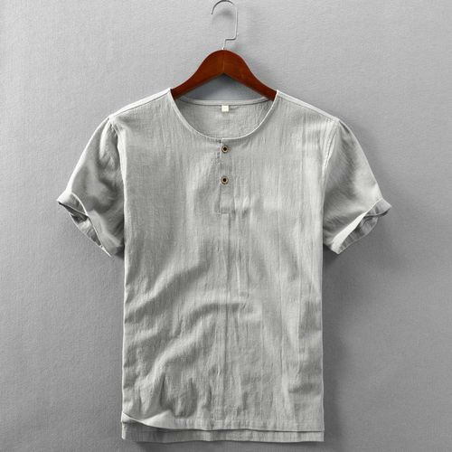 亚麻恤衫男装国风中国上衣麻布棉麻体恤男士t恤