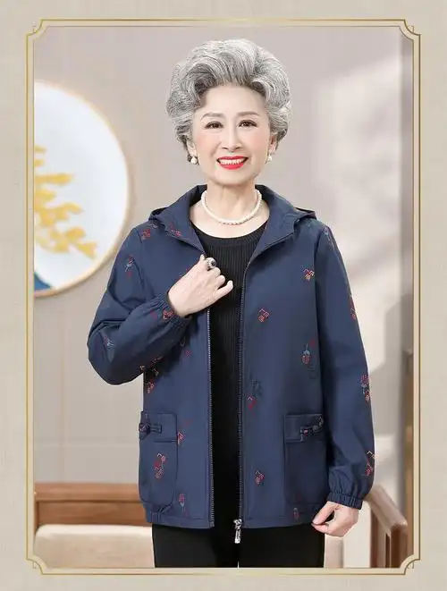 tpjg妈妈秋装风衣薄外套女60岁70老年人长袖奶奶装春秋季夹克上衣老人