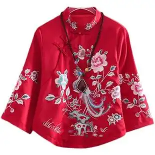 美伦中国风刺绣女装短旗袍服装2021秋冬凤凰牡丹绣花a字短上衣女