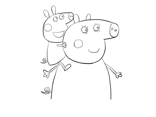 猪妈妈背小猪佩奇简笔画