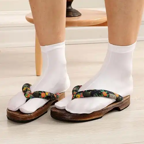 细偲曼日本和服足袋袜男女黑白纯色弹力塑形2趾袜木屐袜分趾袜子co