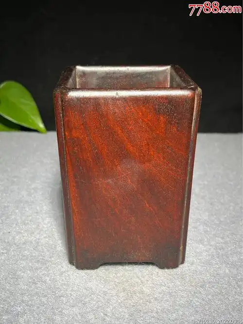 精美四方木笔筒造型独特木质坚硬纹理漂亮古朴