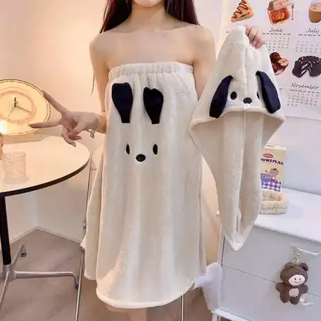 四季款通用浴巾女生可穿可裹大毛巾吸水浴袍式浴裙干发帽可爱卡通