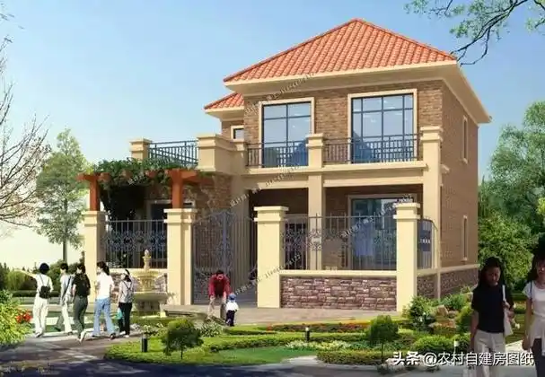 7款带院子的二层别墅,庭院花池凉亭,这才是适合中国农村的房子_设计