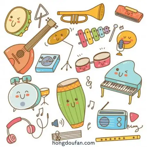 音乐音符 喇叭钢琴竖琴笛子等乐器怎么画?-红豆饭小学生简笔画大全