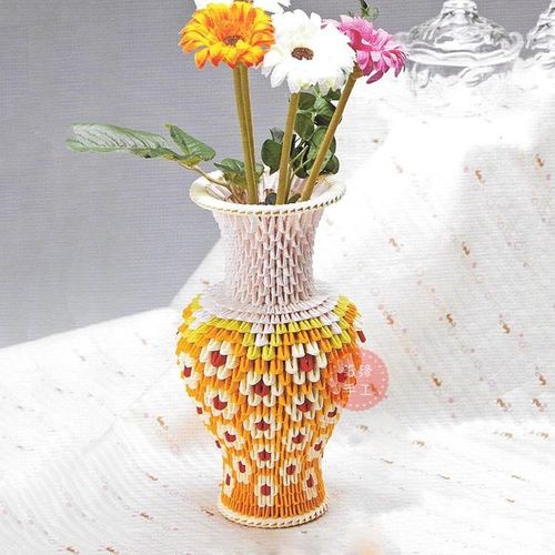 纸缘手工三角插花瓶折纸手工diy三角纸材料花编观音瓶材料包
