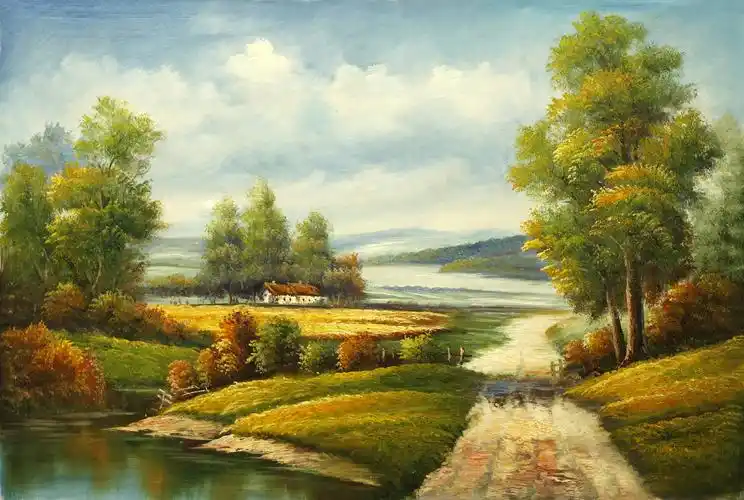 苗壮油画作品《田园景色》