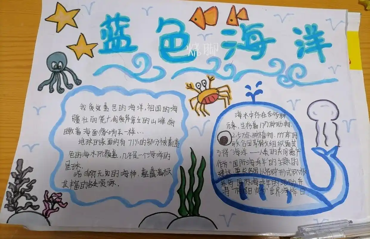 蓝色海洋手抄报 蓝色海洋手抄报 自画  字丑勿喷