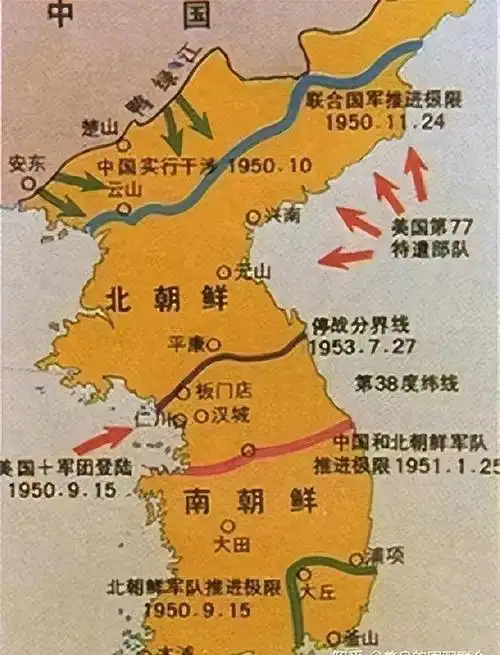 在美,苏两个超级大国为了自己的利益干涉下,强行将朝鲜半岛在三八线