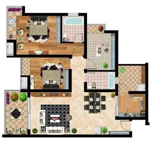 很有生机 以下就是本套万科城润园小区130平米三居室房子的户型图