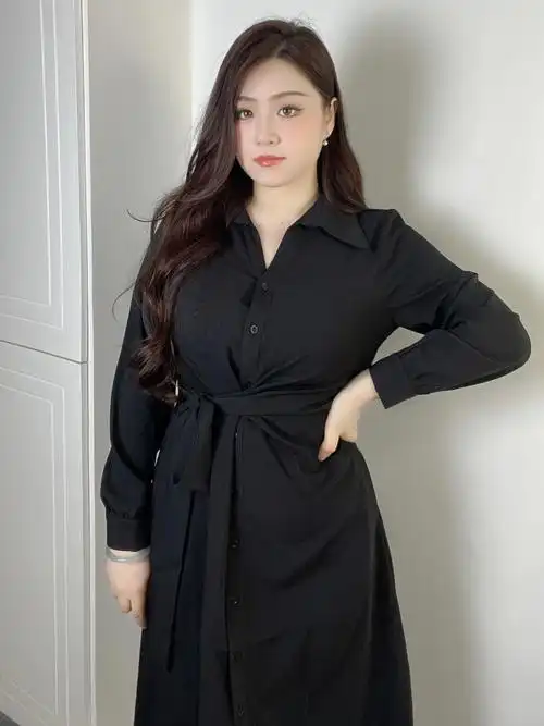 真是显瘦绝了的衬衫裙75135斤微胖女生