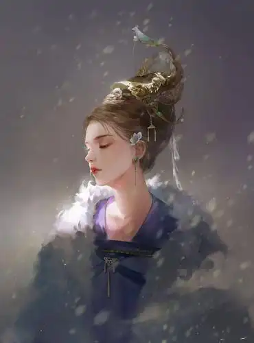 古风紫衣女子淡彩古风青紫衣未梳云鬓面如玉