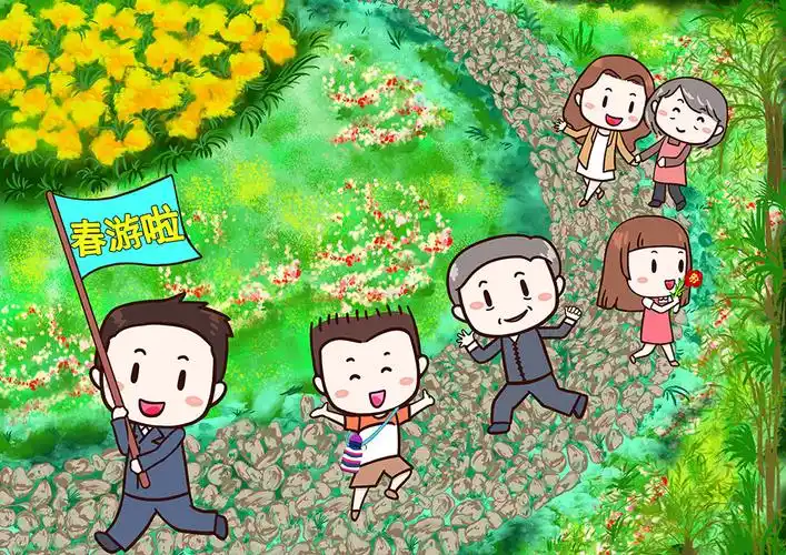 手绘春游人物插画