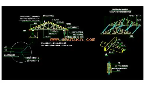 人字坡顶木屋架木结构cad详图