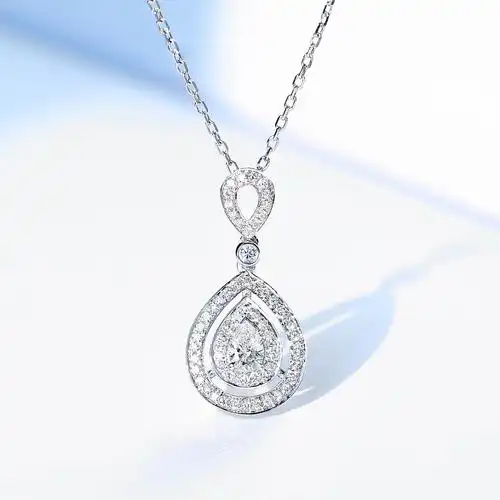 宝石矿工 18k金水滴钻石项链 经典天然真钻项链 白金吊坠女含链子