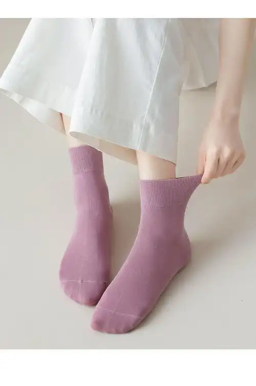 袜子女中筒袜纯棉春秋季防臭吸汗春夏薄款全棉黑色女士长袜京固浅蓝2