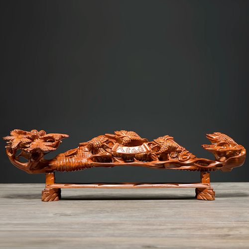 刺史花梨根雕人参如意摆件实木雕刻红木工艺品客厅装饰品家居摆设